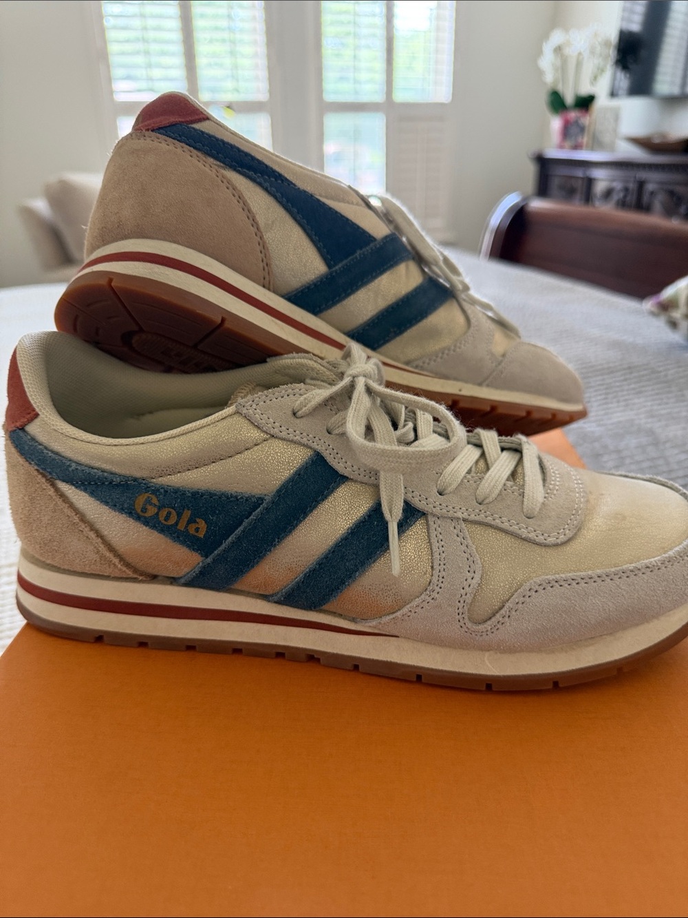 Cream Suede & Canvas Sneakers with Navy Accents